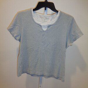 Faded Glory Women's Layered Look Gray & White Short Sleeve Top Size Large Cotton